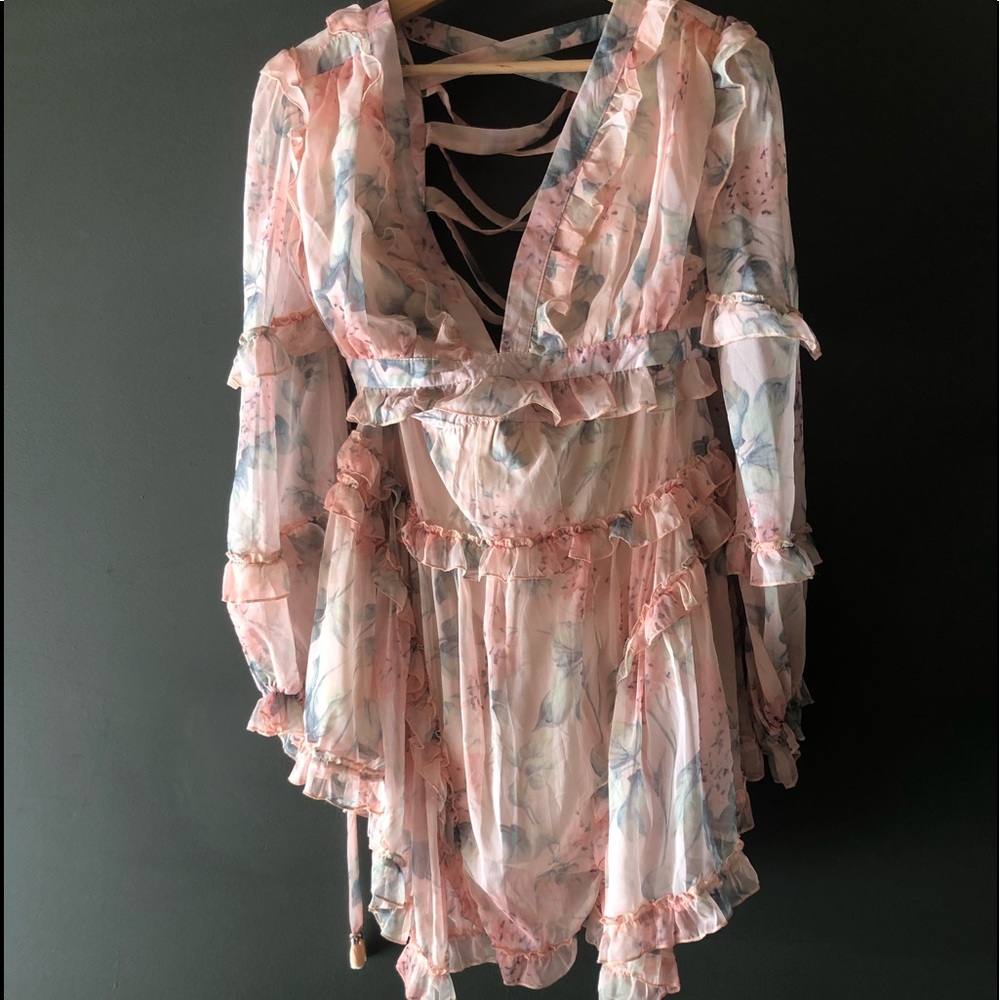 Floral semi sheer strapy backless dress - Picture 2 of 2